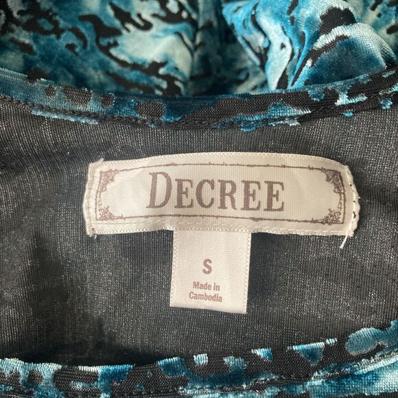 Vintage Decree Y2K Burnout Velvet Blouse Teal Womens SMALL Peplum Goth 90s - Picture 4 of 10